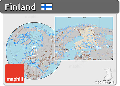 Shaded Relief Location Map of Finland, gray outside