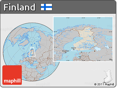 Shaded Relief Location Map of Finland, gray outside
