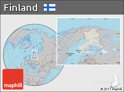 Shaded Relief Location Map of Finland, gray outside