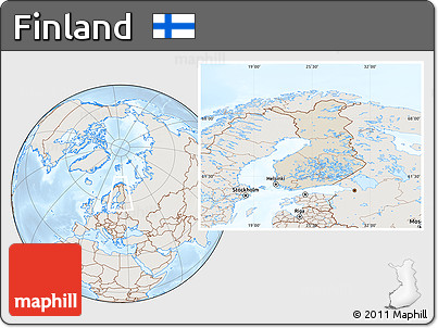 Shaded Relief Location Map of Finland, lighten