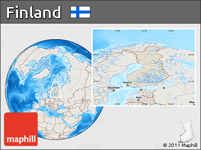 Shaded Relief Location Map of Finland, lighten, land only