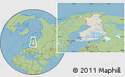 Shaded Relief Location Map of Finland, savanna style outside