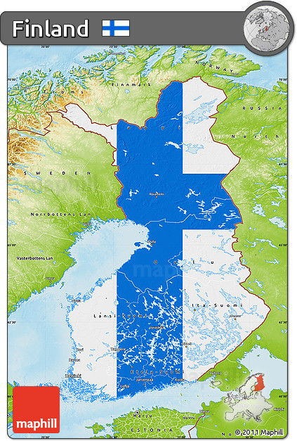 Flag Map of Finland, physical outside, flag rotated