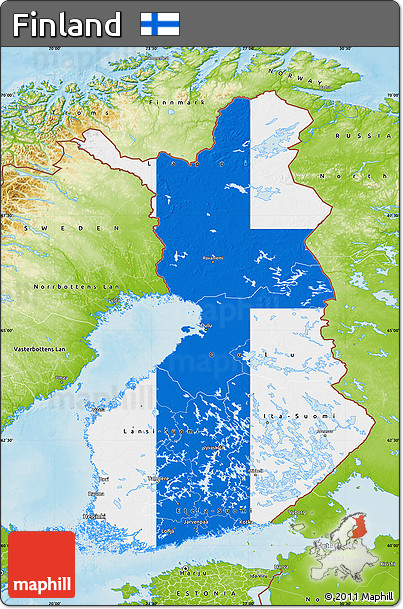 Flag Map of Finland, physical outside, flag rotated