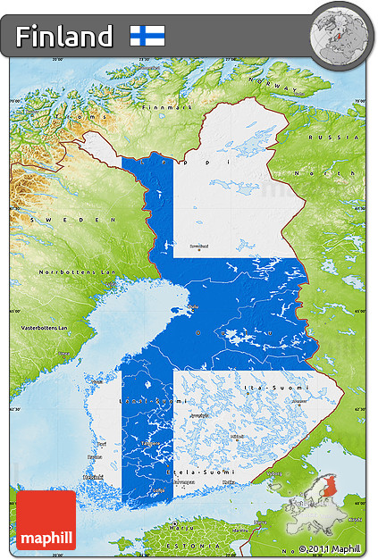 Flag Map of Finland, physical outside