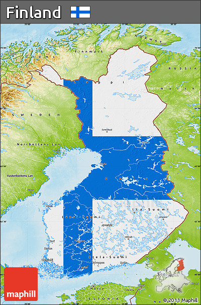 Flag Map of Finland, physical outside