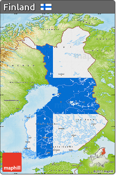 Flag Map of Finland, physical outside