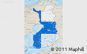 Flag Map of Finland, shaded relief outside, flag centered