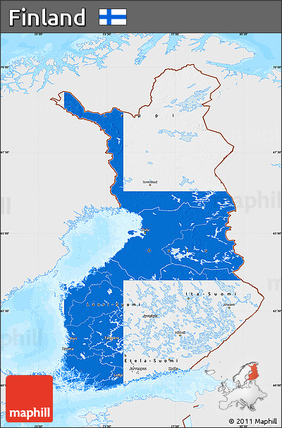Flag Map of Finland, single color outside, bathymetry sea, flag centered