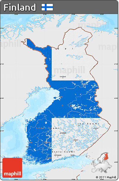 Flag Map of Finland, single color outside, bathymetry sea, flag centered