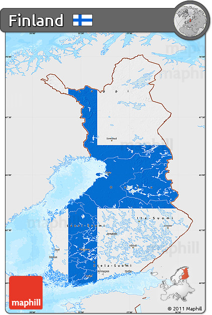 Flag Map of Finland, single color outside, bathymetry sea