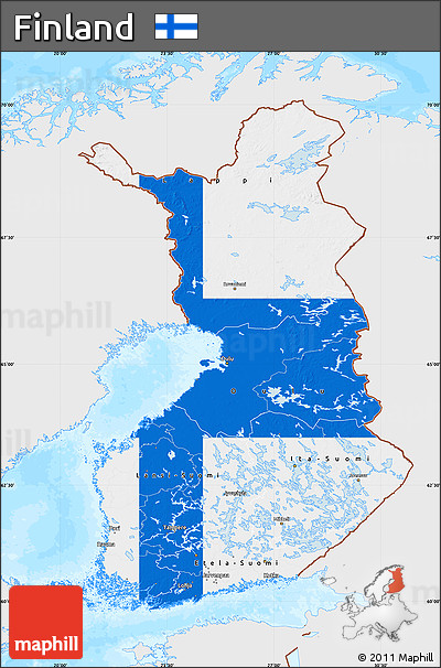 Flag Map of Finland, single color outside, bathymetry sea