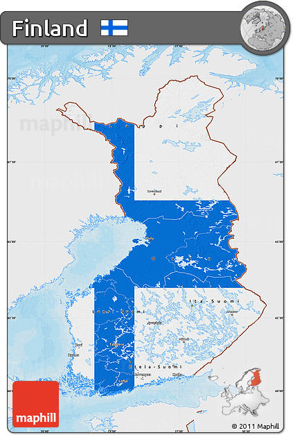 Flag Map of Finland, single color outside, bathymetry sea, shaded relief sea