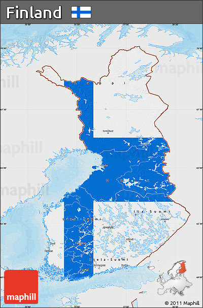 Flag Map of Finland, single color outside, bathymetry sea, shaded relief sea