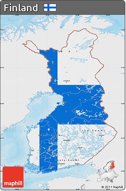 Flag Map of Finland, single color outside, bathymetry sea, shaded relief sea