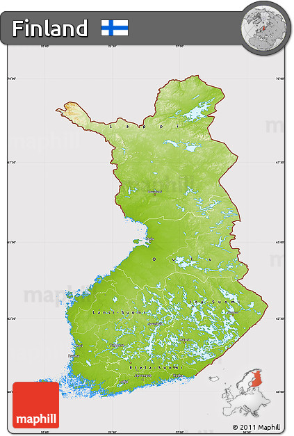 Physical Map of Finland, cropped outside