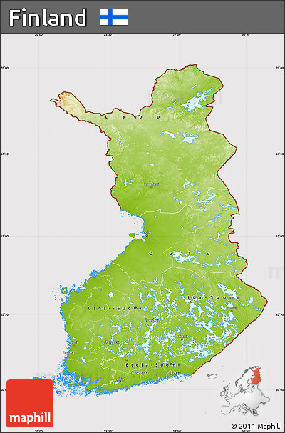 Physical Map of Finland, cropped outside