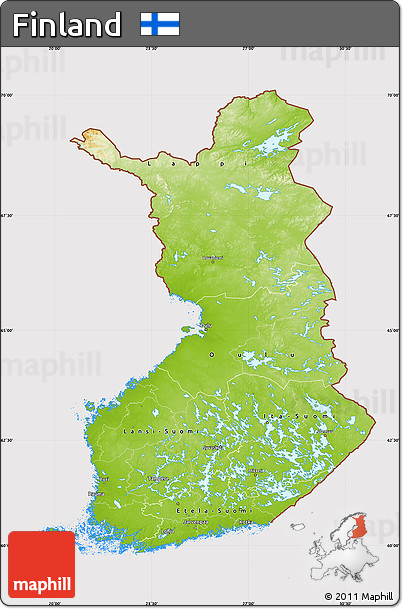 Physical Map of Finland, cropped outside