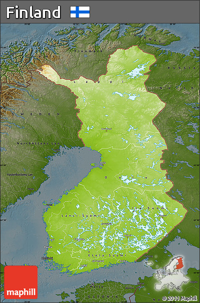 Physical Map of Finland, darken