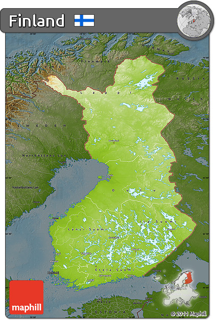 Physical Map of Finland, darken