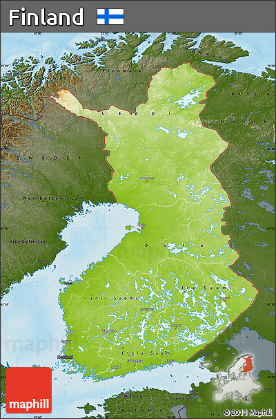 Physical Map of Finland, darken, land only