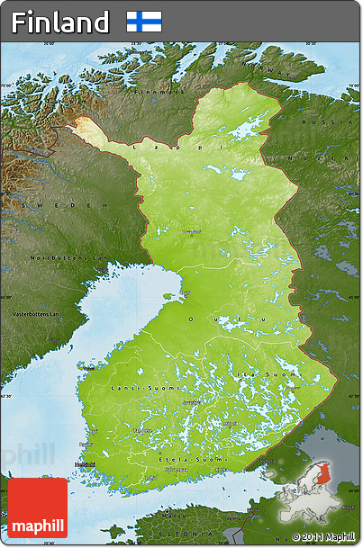 Physical Map of Finland, darken, land only