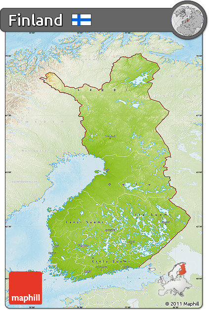 Physical Map of Finland, lighten, land only