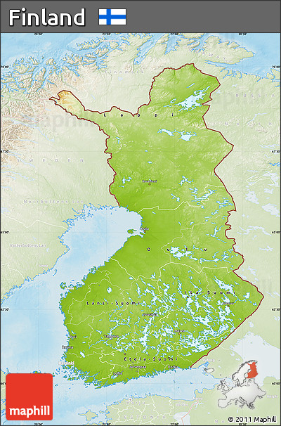 Physical Map of Finland, lighten, land only