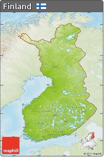 Physical Map of Finland, lighten, land only