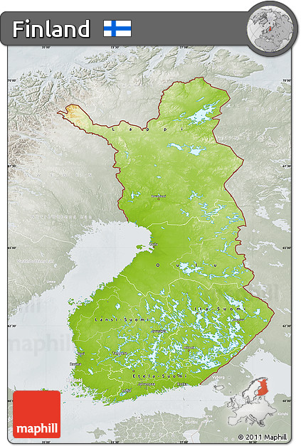 Physical Map of Finland, lighten, semi-desaturated