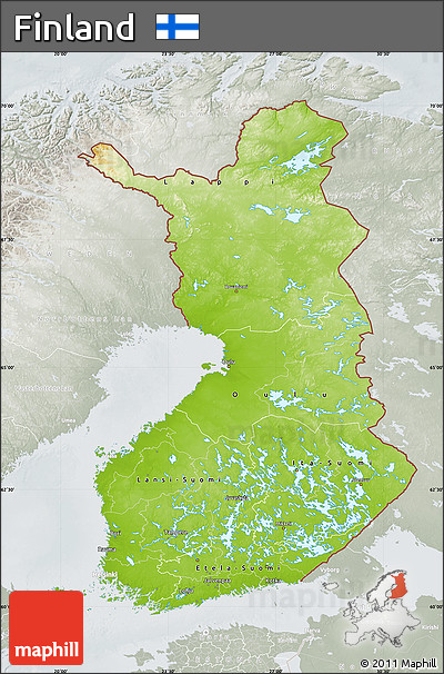 Physical Map of Finland, lighten, semi-desaturated