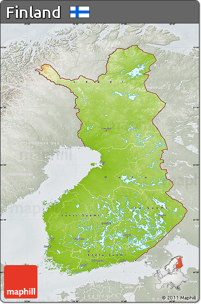 Physical Map of Finland, lighten, semi-desaturated