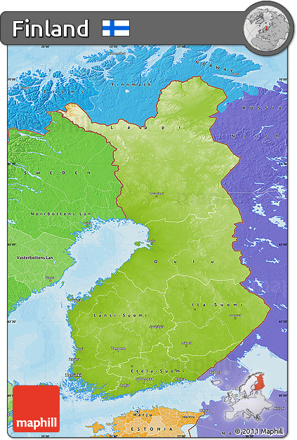 Physical Map of Finland, political shades outside