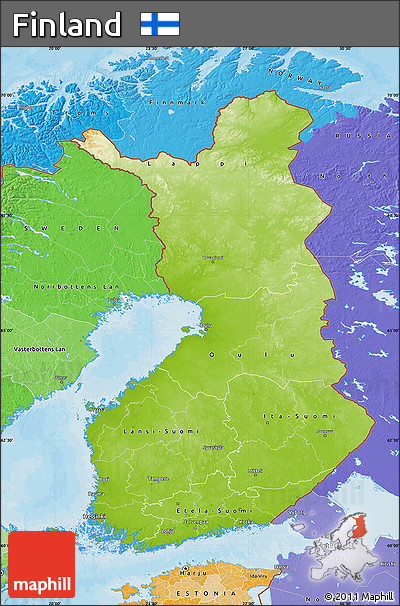Physical Map of Finland, political shades outside