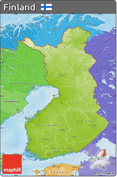Physical Map of Finland, political shades outside