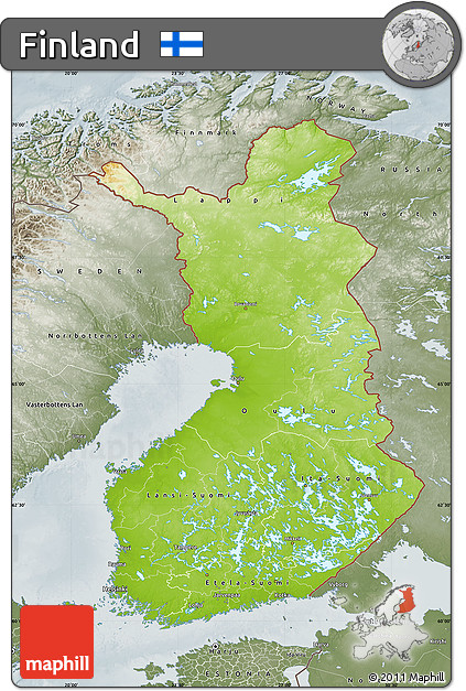 Physical Map of Finland, semi-desaturated