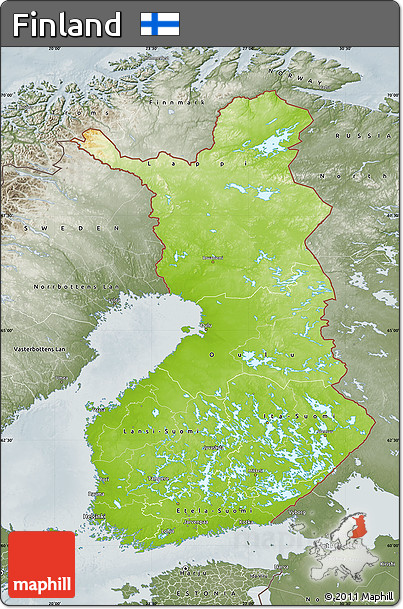 Physical Map of Finland, semi-desaturated