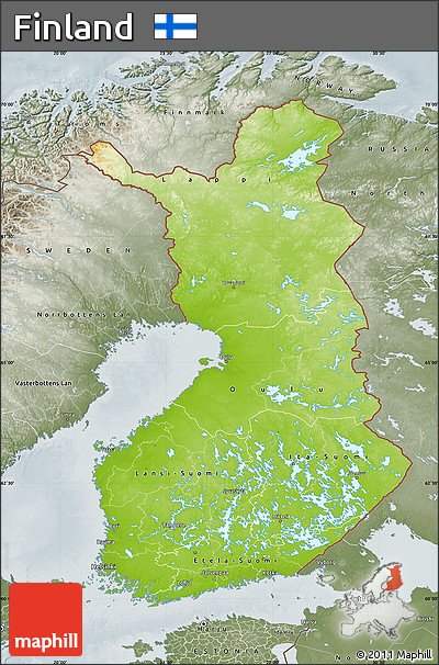 Physical Map of Finland, semi-desaturated