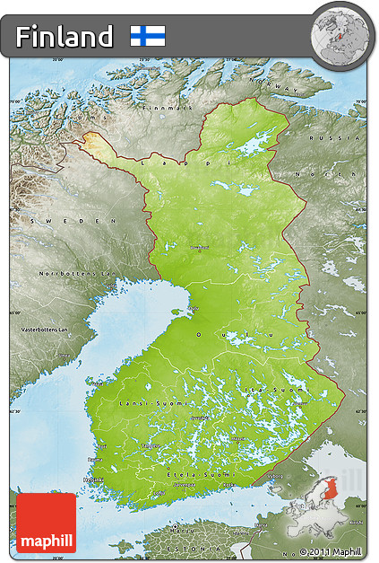 Physical Map of Finland, semi-desaturated, land only