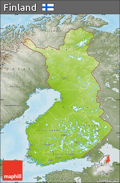 Physical Map of Finland, semi-desaturated, land only