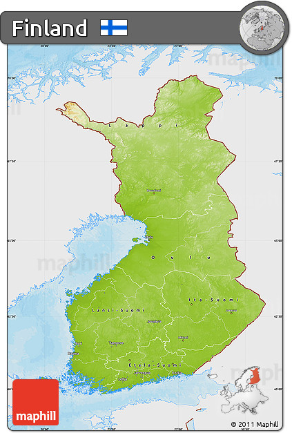 Physical Map of Finland, single color outside, bathymetry sea, shaded relief sea