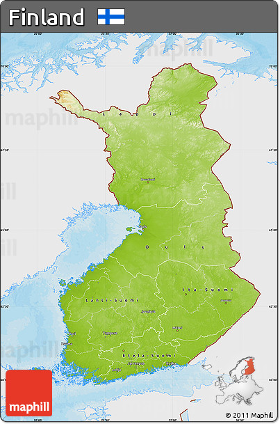 Physical Map of Finland, single color outside, bathymetry sea, shaded relief sea