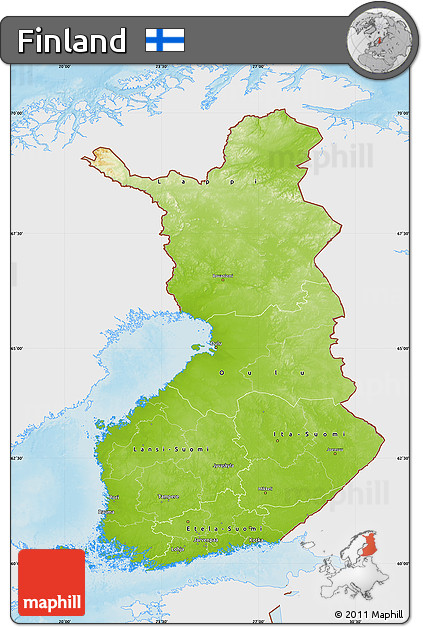 Physical Map of Finland, single color outside