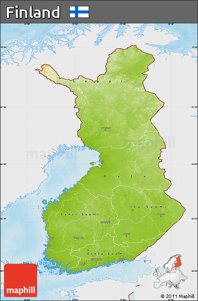 Physical Map of Finland, single color outside