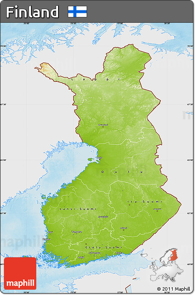Physical Map of Finland, single color outside