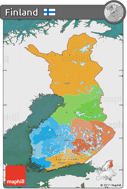 Political Map of Finland, single color outside, satellite sea