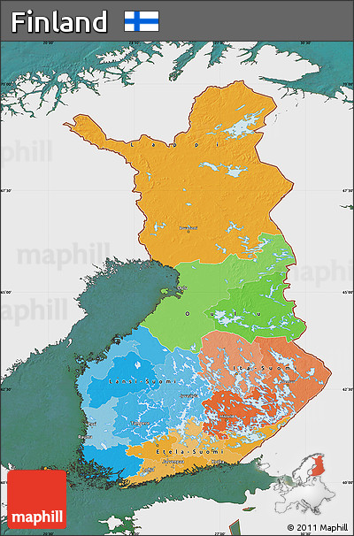 Political Map of Finland, single color outside, satellite sea
