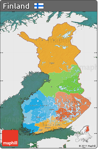 Political Map of Finland, single color outside, satellite sea