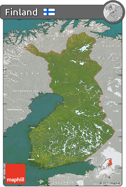 Satellite Map of Finland, lighten, semi-desaturated, land only