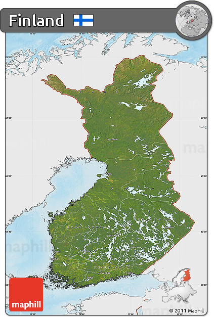 Satellite Map of Finland, single color outside, shaded relief sea